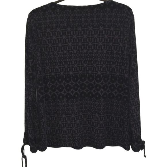 Talbots Velvet Burnout Shirt Womens MP M Petite Navy Blue Tie Sleeve Whimsigoth - Picture 4 of 9